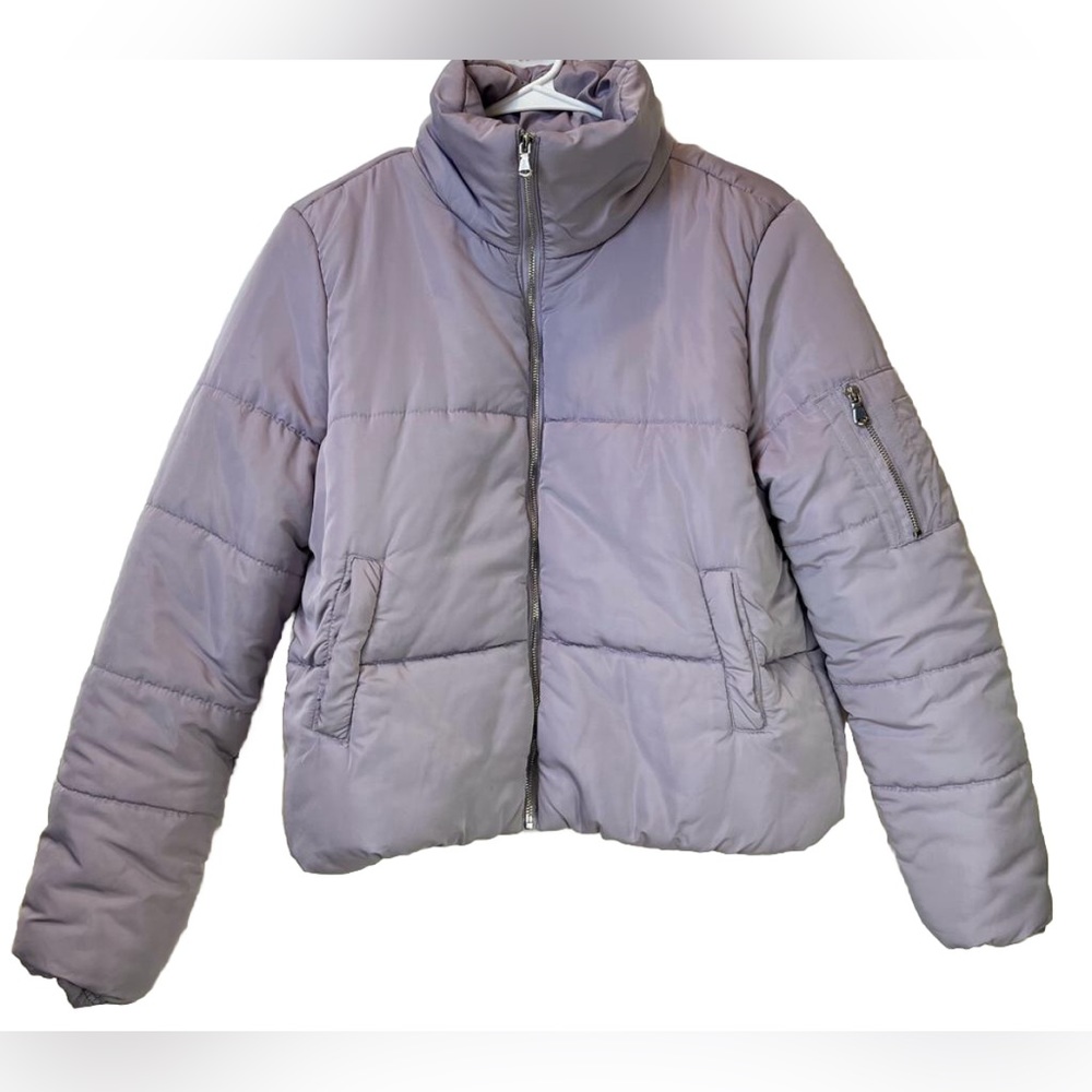 REDUCED!  White Fawn Puffer Quilted Crop Zip Coat Jacket Snap Side Pockets